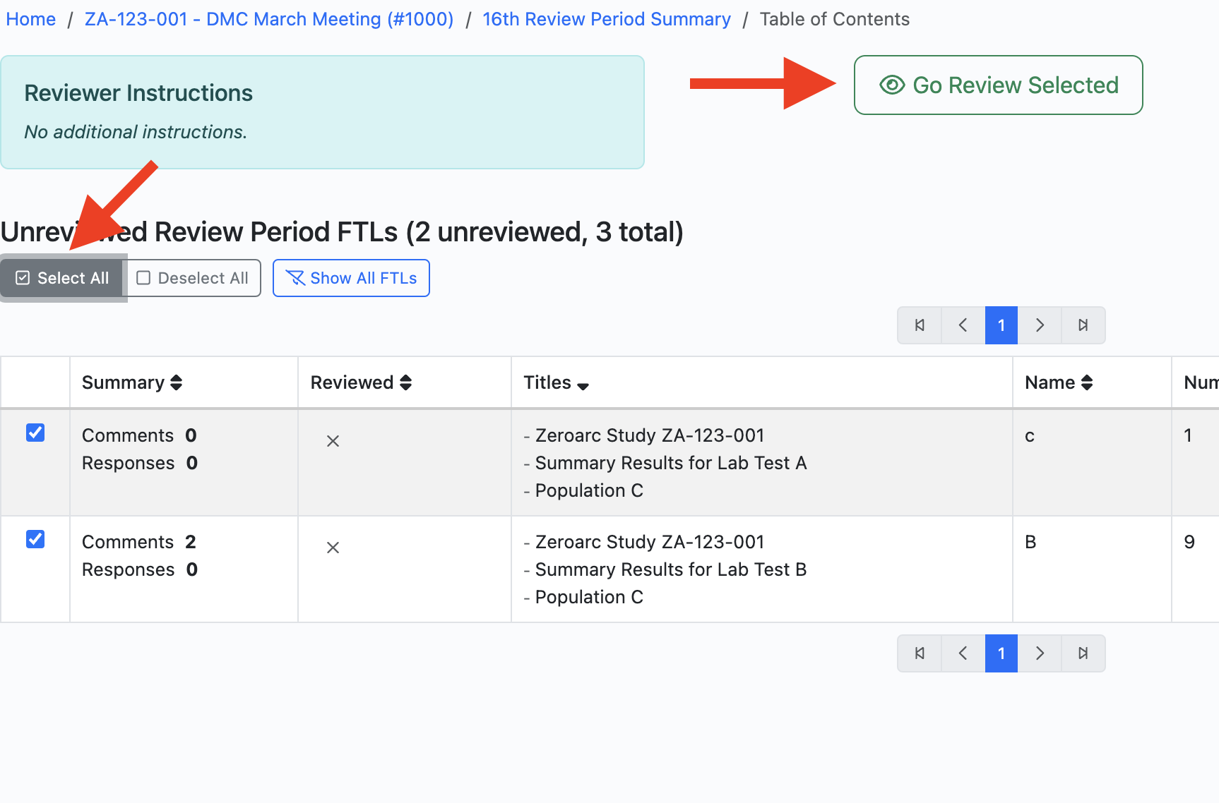 Select some or all of the unreviewed TFLs and review just those