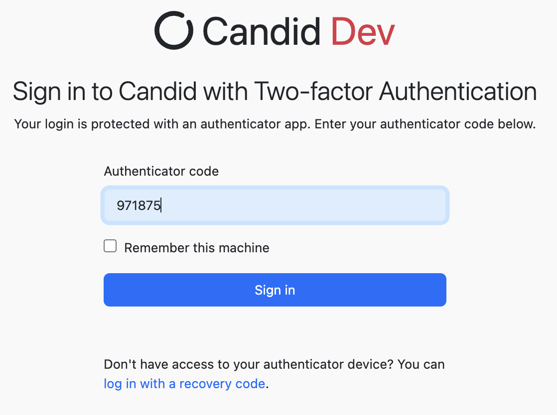 Candid 2-Factor Authentication Prompt